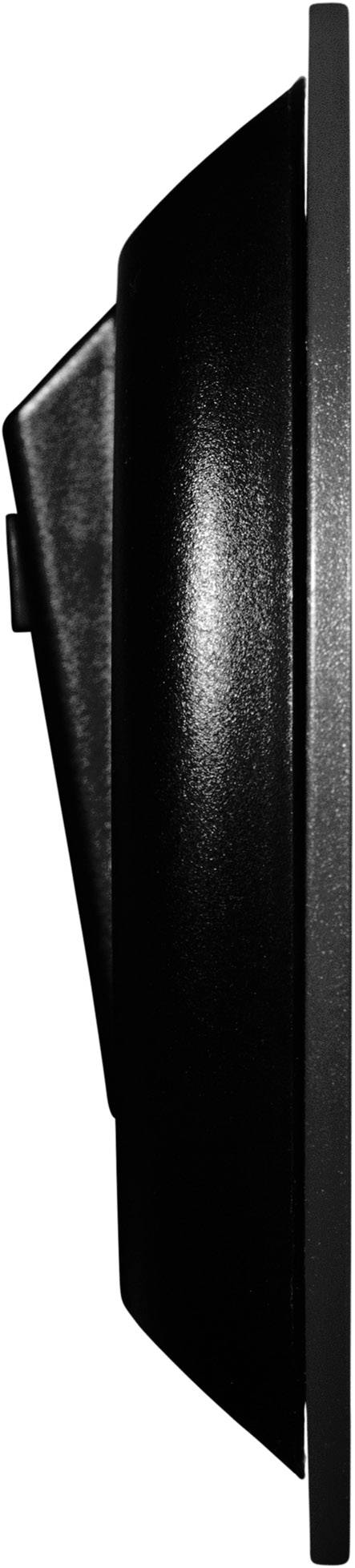 Ein schwarzer Flachbildschirm von der Seite betrachtet, zeigt seine schlanke Bauweise. Kein Kontext oder weitere Details sichtbar.