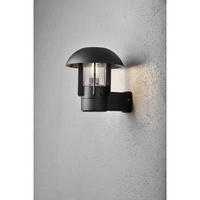 Außenleuchte an einer grauen Wand montiert, mit einem schlichten, modernen Design und klarer Glasabdeckung für das Leuchtmittel.