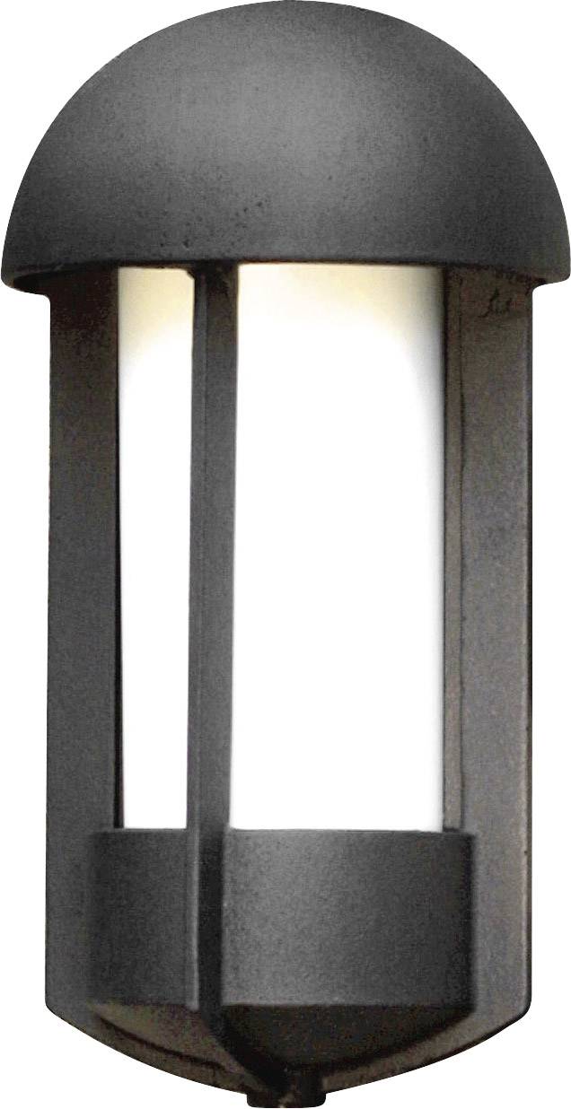Schwarze Außenwandlampe im klassischen Design mit zylindrischem Glas, die indirektes Licht nach unten ausstrahlt. Ideal für Hauseingänge.