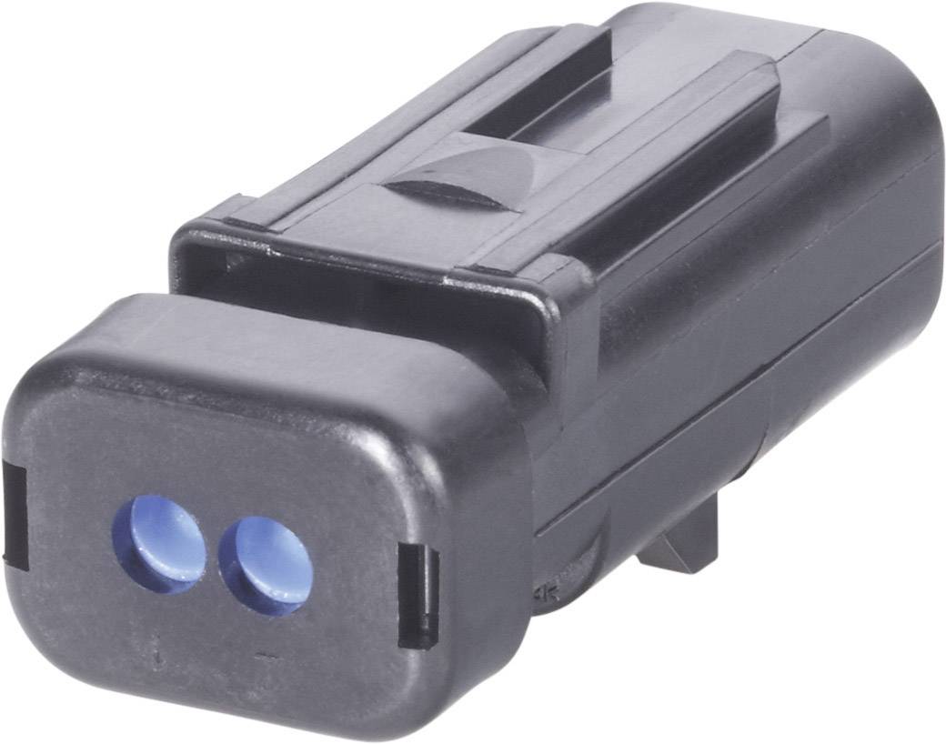 Ein schwarzer zweipoliger elektrischer Steckverbinder mit blauen Anschlusspunkten, geeignet für Kabelverbindungen in elektronischen Geräten.