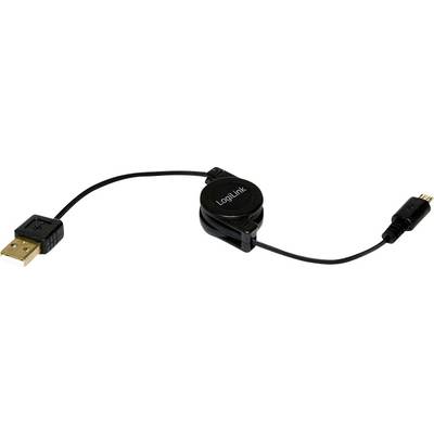 LogiLink USB-Kabel USB 2.0 USB-A Stecker, USB-Micro-B Stecker 0.75 m Schwarz inkl. Aufroller CU0090