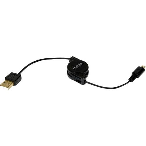 LogiLink USB-Kabel USB 2.0 USB-A Stecker, USB-Micro-B Stecker 0.75 m Schwarz inkl. Aufroller CU0090