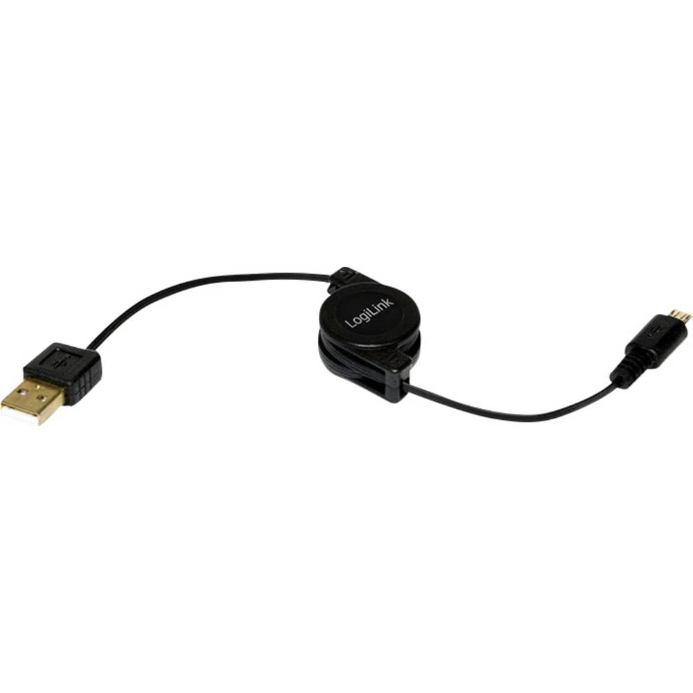 LogiLink USB 2.0 Aansluitkabel [1x USB 2.0 stekker A 1x USB 2.0 stekker micro-B] 0.75 m Zwart Incl. 