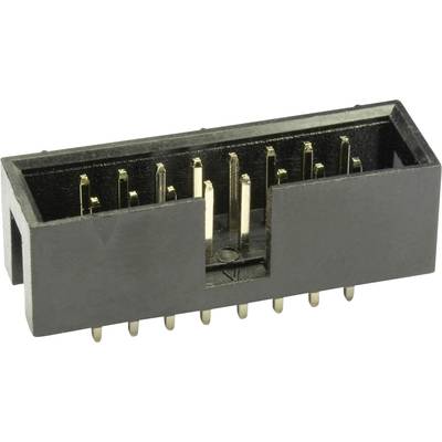 Ein schwarzer elektronischer Stecker mit mehreren goldenen Pins für elektronische Verbindungen.