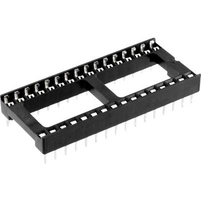 Ein schwarzer IC-Sockel mit 28 Stiften, geeignet für den Einsatz in elektronischen Schaltungen, auf weißem Hintergrund.