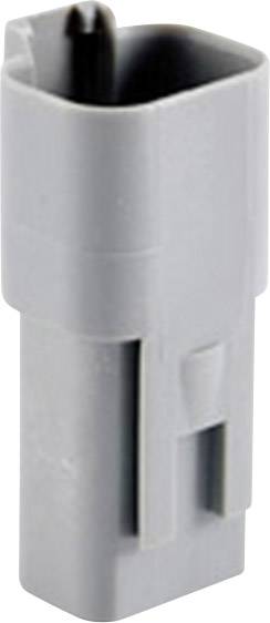 Grauer Kunststoffstecker, rechteckige Form, mit Rasteranschluss. Verwenden in elektrischen Anwendungen möglich.