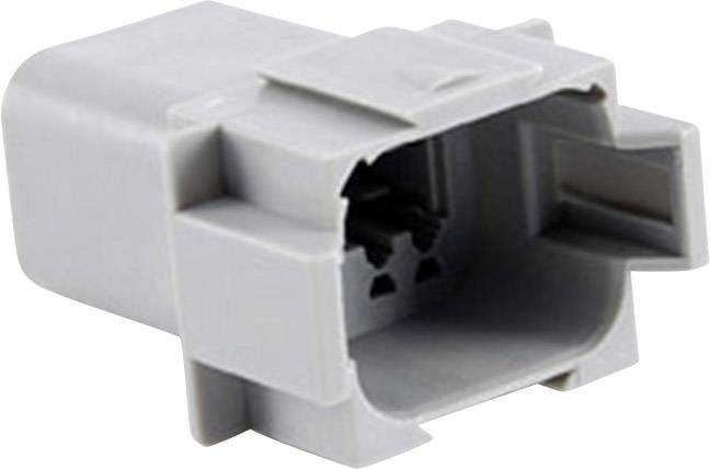 Grauer Plastikstecker mit rechteckiger Form und offenen Enden, geeignet für elektrische Verbindungen in technischen Geräten.