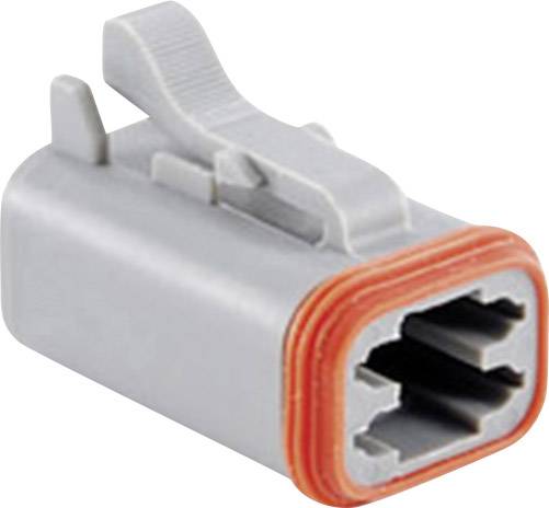 Ein grauer Steckverbinder mit roter Dichtung, der für elektrische Verbindungen verwendet wird.