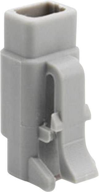 Grau-farbiger rechteckiger Kunststoffstecker mit Verriegelungsmechanismus, geeignet für elektrische Verbindungen.
