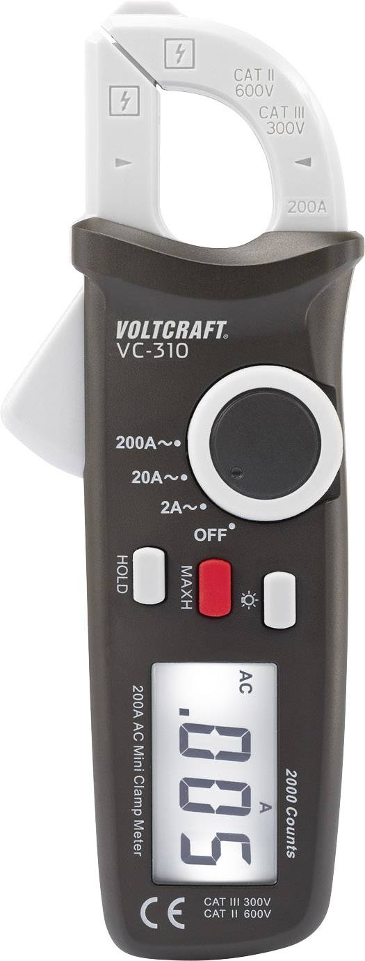 VOLTCRAFT VC-310 Stromzange Kalibriert nach ISO digital CAT II 600 V, CAT III 300 V Anzeige