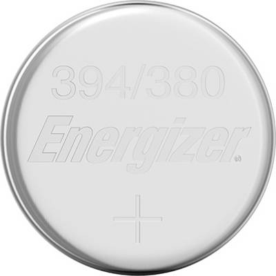 Runde Silberknopfzellenbatterie mit der Aufschrift '394/380 Energizer'.