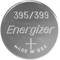 Silberne Knopfzelle mit Aufschrift: '395/399 Energizer, Made in USA' und einem Pluszeichen unten.