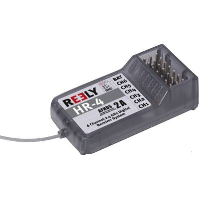 'REELY HR-4' 6-Kanal 2,4 GHz Empfänger mit mehreren Anschlussoptionen. Geeignet für Modellbauanwendungen.