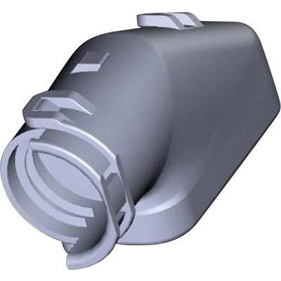 Silbernes mechanisches Bauteil, vermutlich eine Anschlussklemme für elektrische Leitungen. Zylindrische Form mit Montageschlitzen.