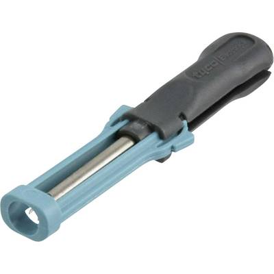 Ein blauer und schwarzer Steckverbinder mit einem Metallkontakt in der Mitte, verwendet zum sicheren Verbinden von Kabeln in elektrischen Anwendungen.