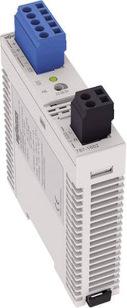 Ein Modul mit blauer und schwarzer Anschlussklemme. Es verfügt über einen grünen Statusanzeige-LED und ist mit einem Serienetikett versehen.