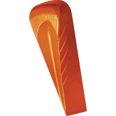 Ein orangefarbener Spaltkeil, primär für das Spalten von Holz gedacht.