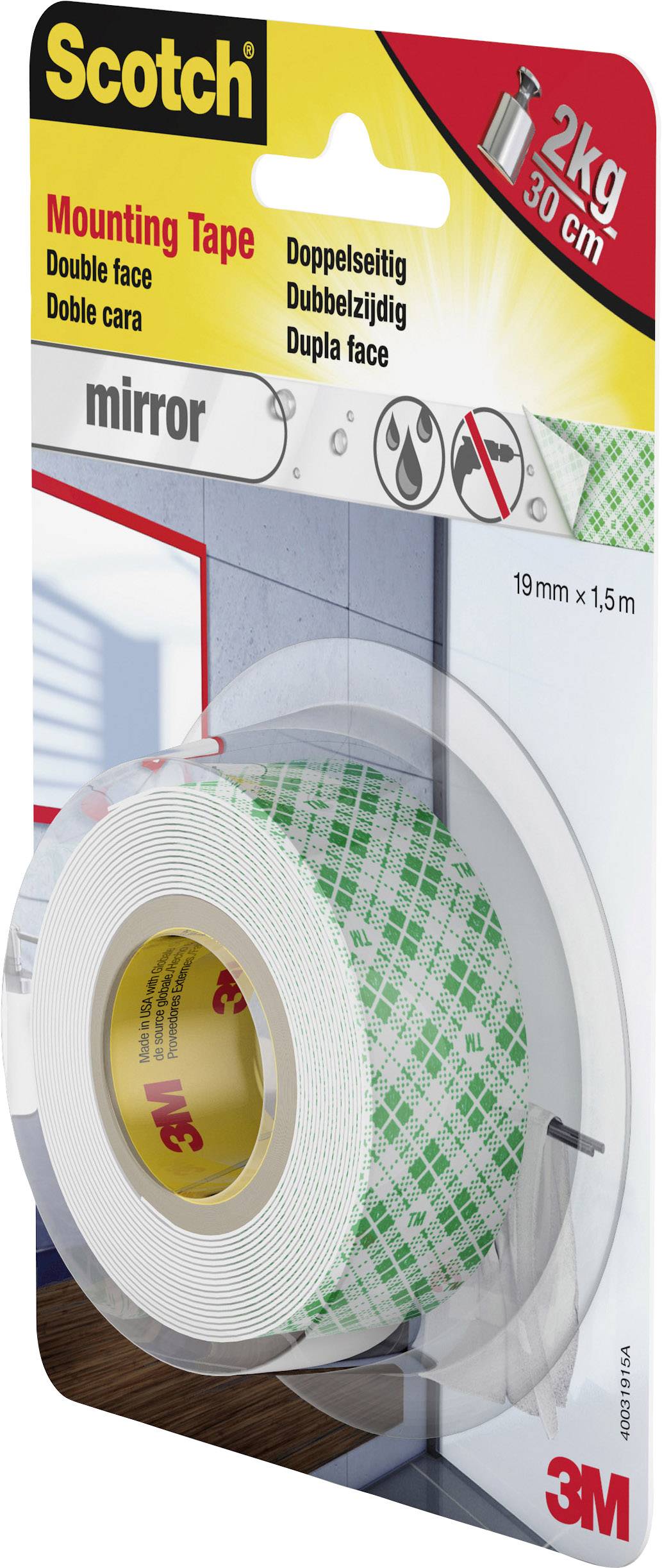 3M Scotch 40031915 Montageband Weiß (L x B) 1.5 m x 19 mm 1 St.-1