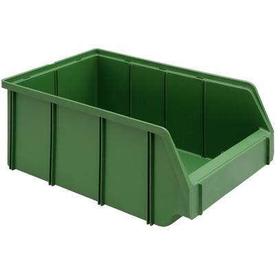 Grüne Aufbewahrungsbox mit offenem Vorderteil, geeignet für Lagerung und einfachen Zugriff auf Inhalte.