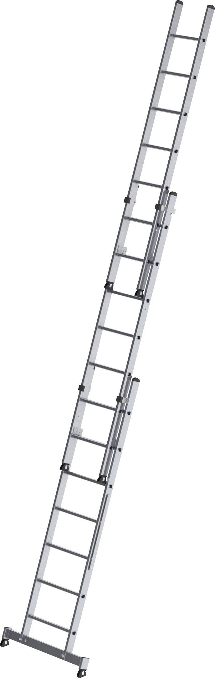 Aluminium-Anlegeleiter mit mehreren Stufen, ausgefahren in voller Länge.
