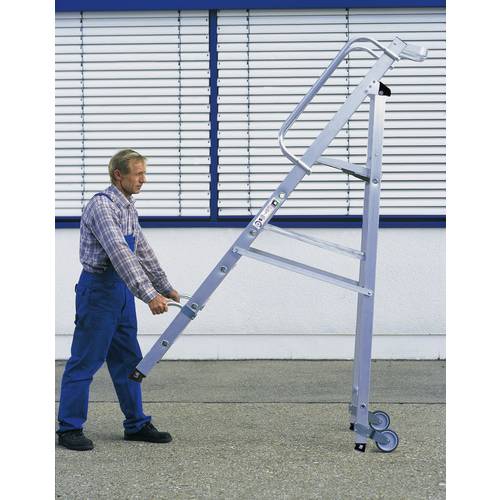 MUNK Günzburger Steigtechnik 51088 Aluminium Stufen-Stehleiter fahrbar Arbeitshöhe (max.): 3.9 m Silber 18.7 kg