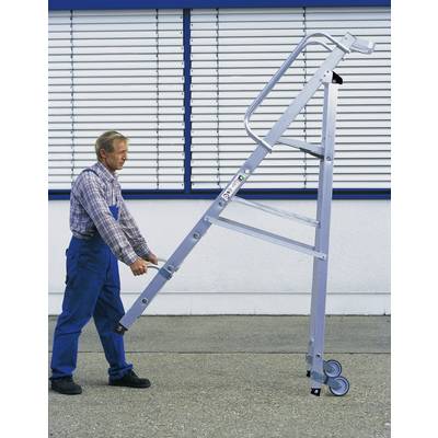MUNK Günzburger Steigtechnik 51085 Aluminium Stufen-Stehleiter fahrbar Arbeitshöhe (max.): 3.15 m Silber 14.6 kg