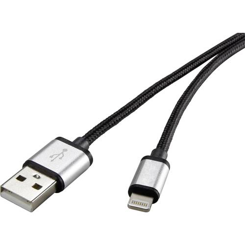 Renkforce USB-Kabel USB 2.0 USB-A Stecker, Apple Lightning Stecker 0.50 m Dunkelgrau Stoff-Ummantelung RF3969327