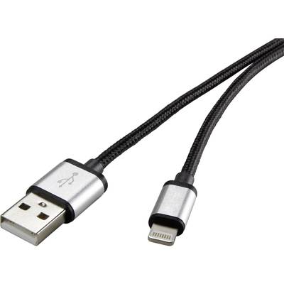 Renkforce USB-Kabel USB 2.0 USB-A Stecker, Apple Lightning Stecker 1.50 m Dunkelgrau gesleeved RF-3969330