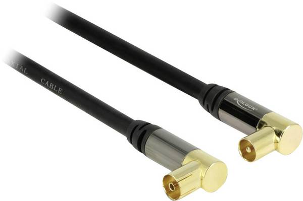 Delock Antennen, SAT Anschlusskabel [1x Antennenstecker 75 Ω - 1x Antennenbuchse 75 Ω] 1.00 m 85 dB vergoldete Steckkontakte Schwarz