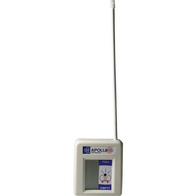 Messgerät mit einer Antenne zur Messung von Füllständen. Unten befinden sich Anzeigeelemente mit den Markierungen 'FULL' und 'EMPTY'.