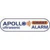 'APOLLO ultrasonic SMART ALARM' Logo in blau und orange mit Schallwellensymbol.