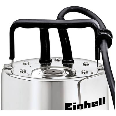 Eine silberne Pumpe mit einem schwarzen Griff und Kabeln, auf der der Markenname 'Einhell' steht. Sie scheint für Wasserpumpenanwendungen geeignet zu sein.