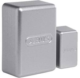 Zwei silberne Metallgehäuse unterschiedlicher Größe mit dem Markennamen 'ABUS' in der Mitte.