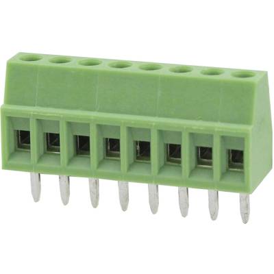 Grüne, sechspolige Steckverbindung mit Metallstiften für elektronische Schaltungen. Verwendung in Elektronikprojekten.