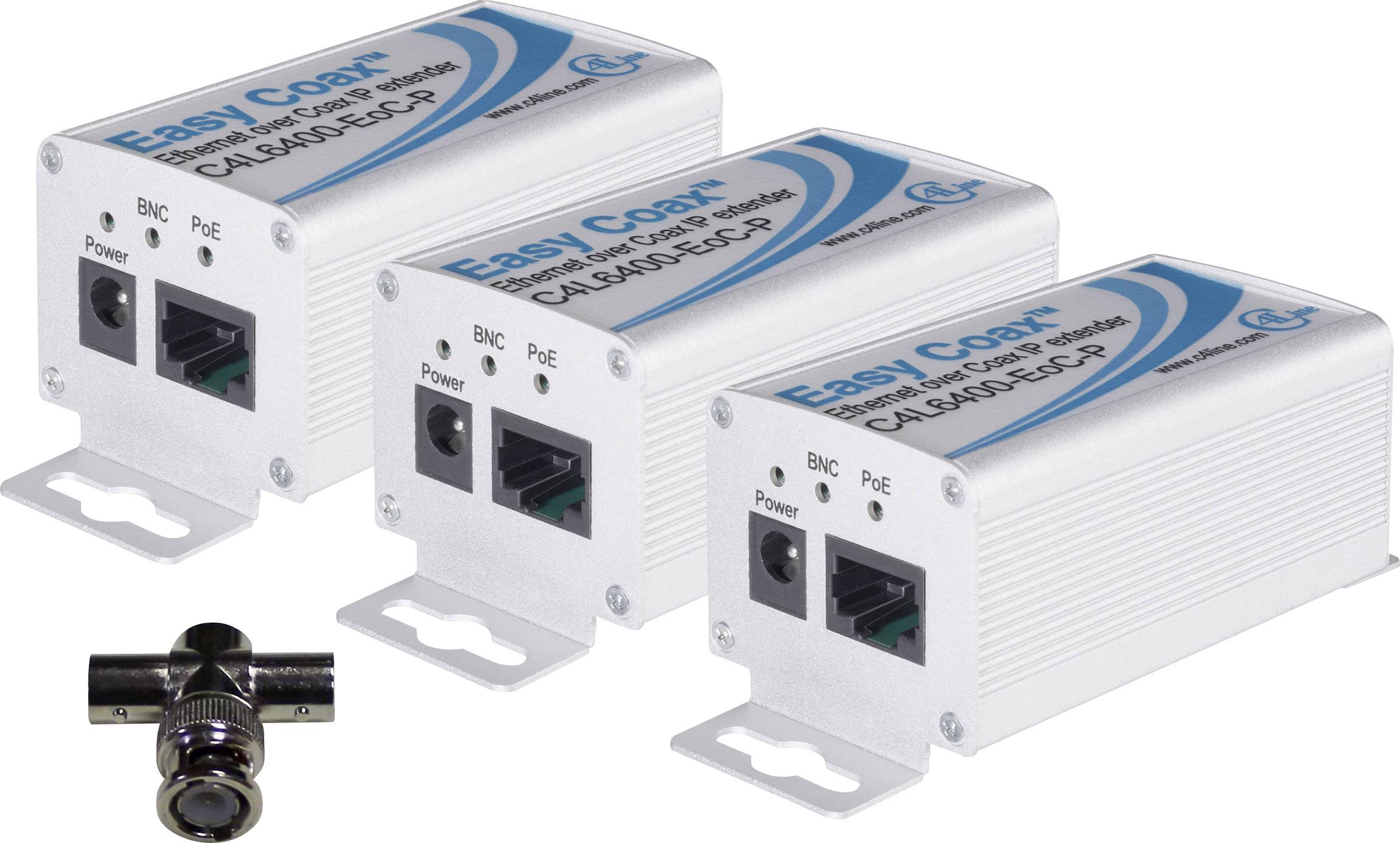 Renkforce RF-2661692 Netzwerkverlängerung Koax Reichweite (max.): 1500 m 3 St. 100 MBit/s mit PoE-Funktion-1