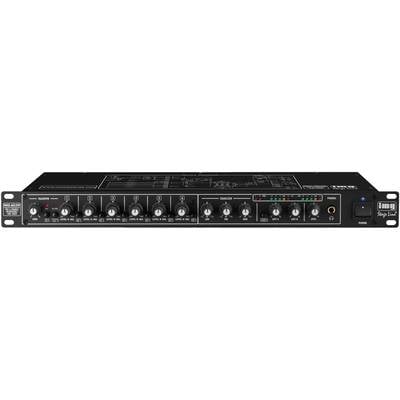 Stereo-Röhrenparametrischer Equalizer mit mehreren Reglern, Ein/Aus-Schalter, LED-Anzeigen und Anschlussbuchsen auf der Vorderseite.