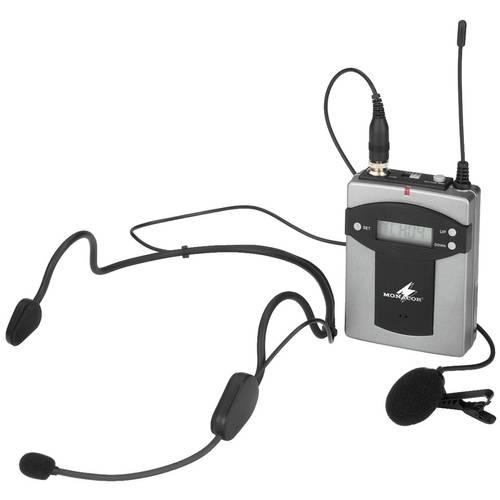 Monacor TXA-800HSE Headset Sprach-Mikrofon Übertragungsart (Details):Funk, Kabellos Metallgehäuse, Schalter Audio, stere...