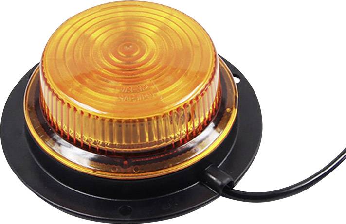 Runder orangefarbener LED-Blitzleuchte, montiert auf einer schwarzen Basis mit einem Kabel. Wird zur Warnung oder signalisieren verwendet.