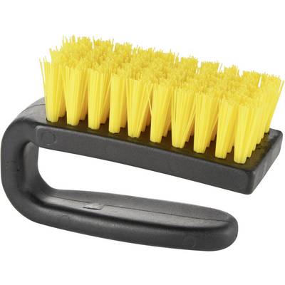 Gelbe Reinigungsbürste mit schwarzem Griff, geeignet zum Schrubben von Oberflächen.