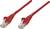 Zwei rote Ethernet-Kabel mit transparenten Steckern, die zur Verbindung von Netzwerkgeräten verwendet werden.