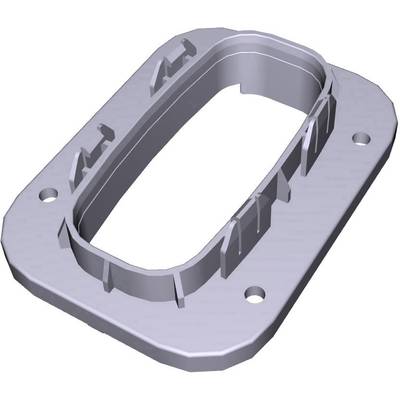 Metallkomponente mit ovalem Rahmen, mehreren Befestigungspunkten und strukturierten Kanten, wahrscheinlich für mechanische Befestigung.
