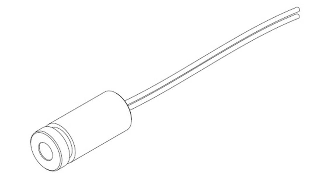 Liniendiagramm einer zylindrischen Komponente mit zwei Kabeln.