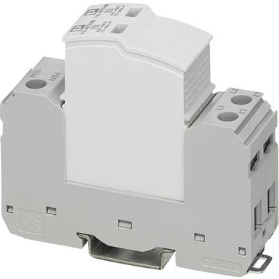 Ein weißer, rechteckiger elektrischer Leistungsschalter, montiert auf einer grauen Tragschiene.