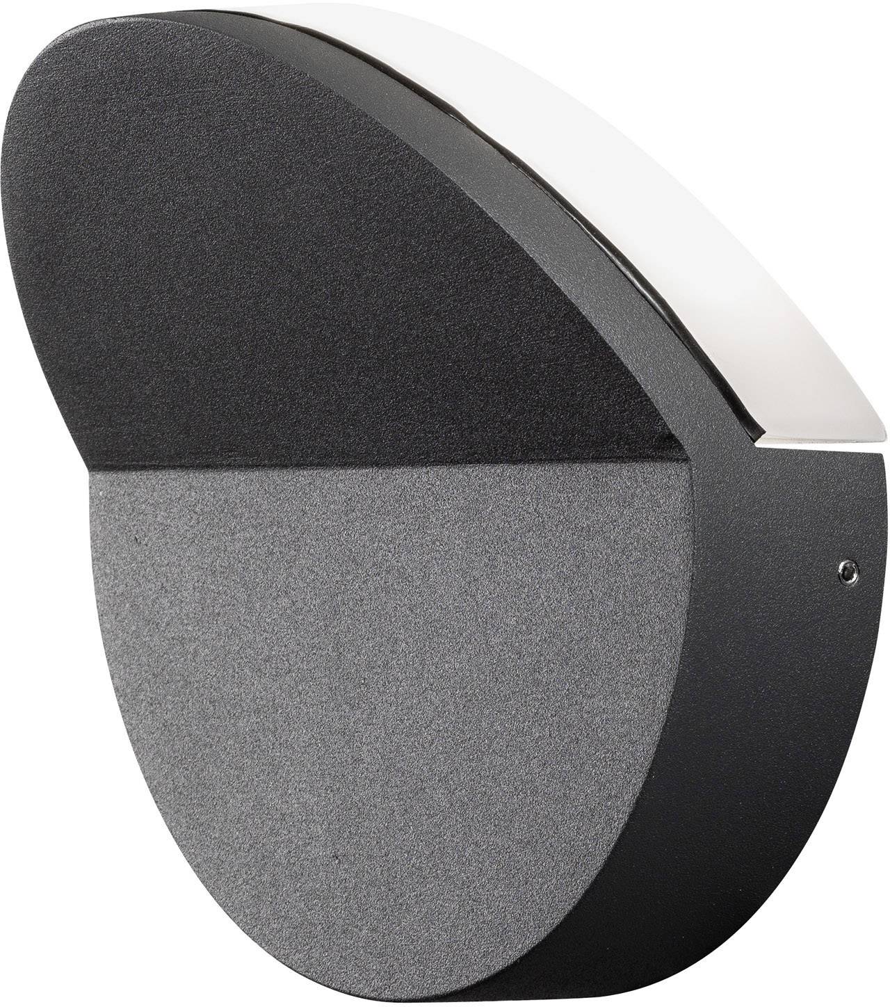 Eine ovale, modern designte Wandleuchte mit schwarzem Gehäuse und einer weißen Lichtabdeckung, geeignet für Innen- und Außenbereiche.