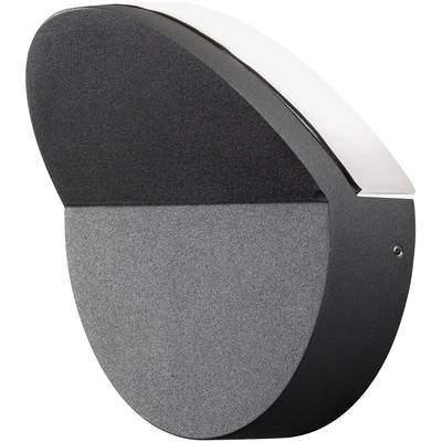Eine ovale, modern designte Wandleuchte mit schwarzem Gehäuse und einer weißen Lichtabdeckung, geeignet für Innen- und Außenbereiche.