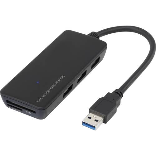Renkforce 3 Port USB 3.2 Gen 1-Hub (USB 3.0) mit eingebautem SD-Kartenleser Schwarz