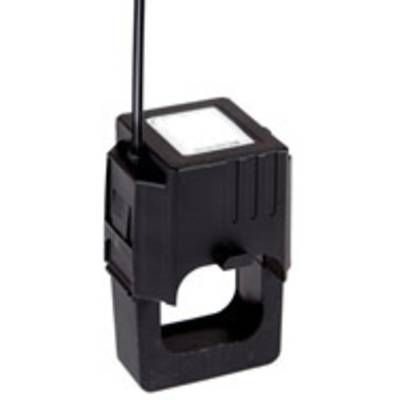Ein schwarzer elektrischer Sensor mit einem rechteckigen Gehäuse und einem Kabel oben, vermutlich ein Stromsensor oder Messgerät.