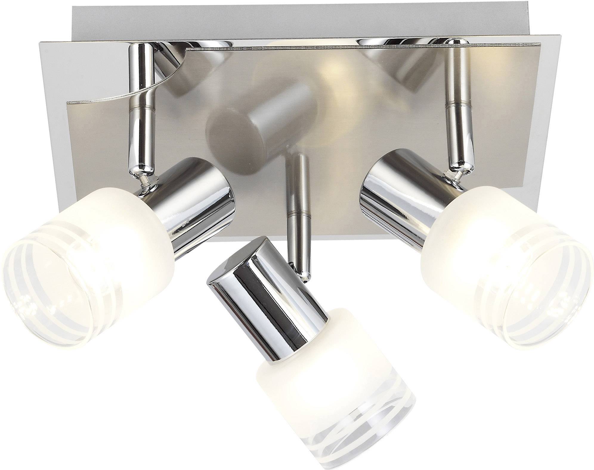 Silberne Deckenleuchte mit drei verstellbaren, zylinderförmigen Lampen. Modernes Design, geeignet für Wohn- oder Büroräume.