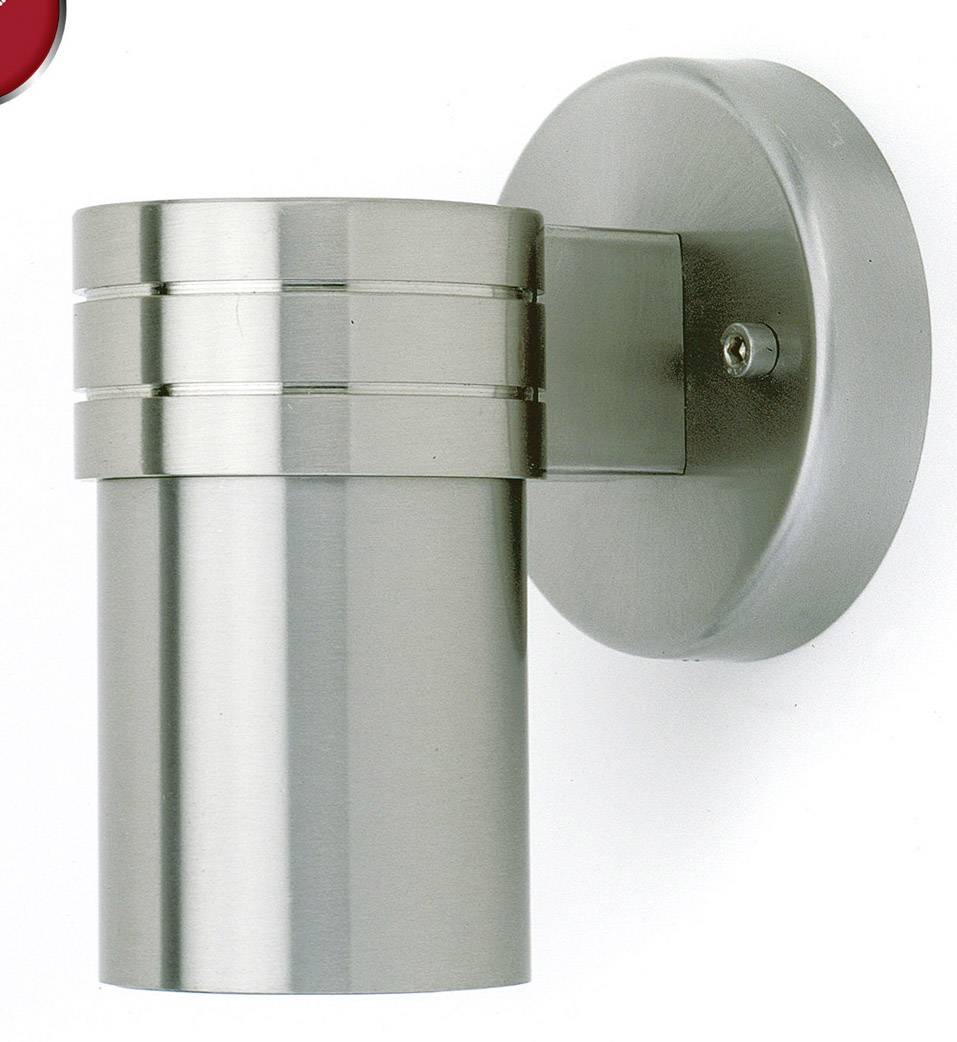 Zylindrische silberne Außenwandleuchte mit schlichtem Design, geeignet für moderne Architektur.