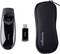 Präsentations-Fernbedienung mit schwarzem Gehäuse, USB-Empfänger und schwarzem Etui.